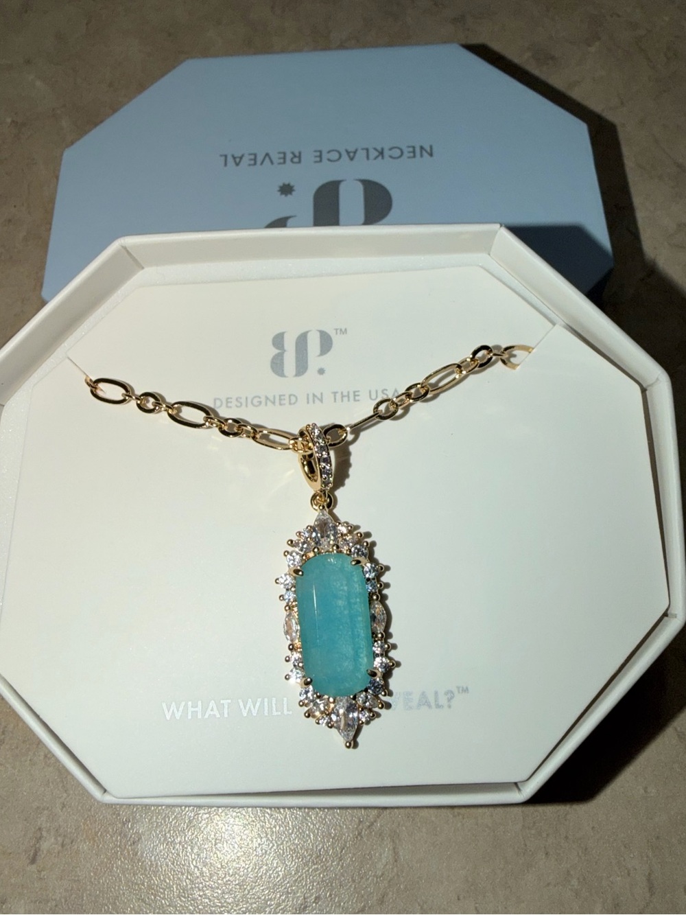 Bomb Party Brand New OG Necklace-Capri Drop Amazonite on Gold